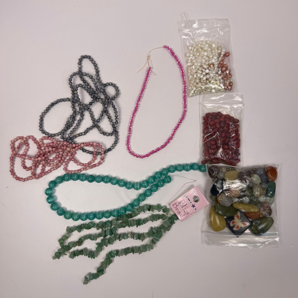 Vintage Beads Boho Jewelry Making Supplies Lot Mixed Gemstone Stones Multicolor
